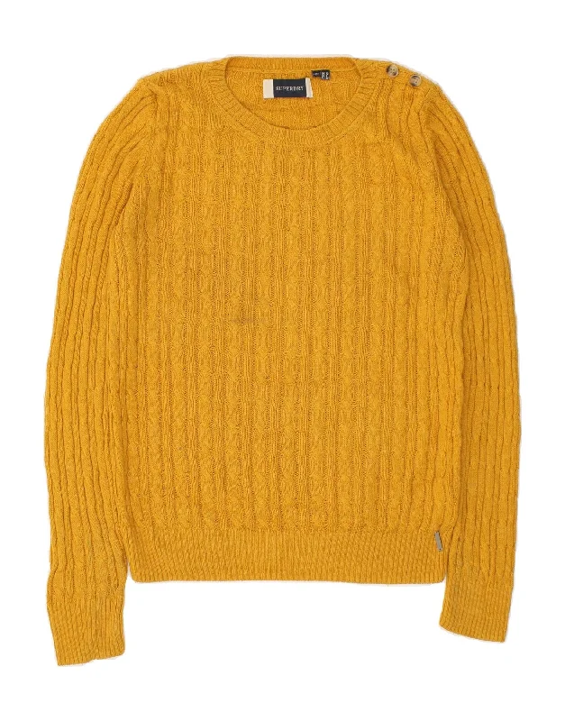 SUPERDRY Womens Crew Neck Jumper Sweater UK 12 Medium Yellow Acrylic