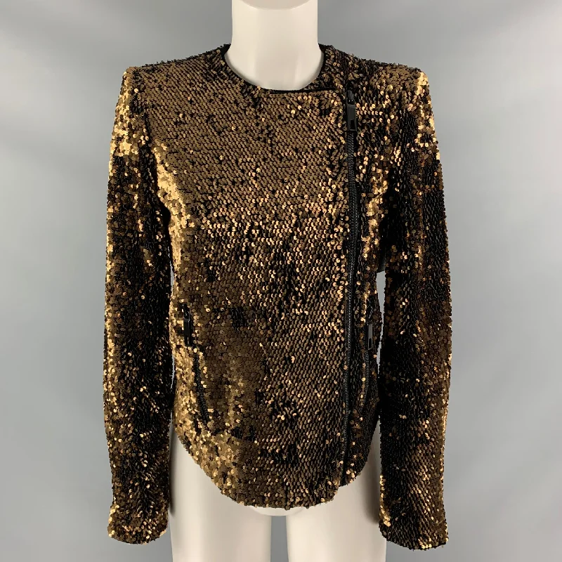 RACHEL ZOE Size S Copper Polyester & Spandex Sequined Jacket