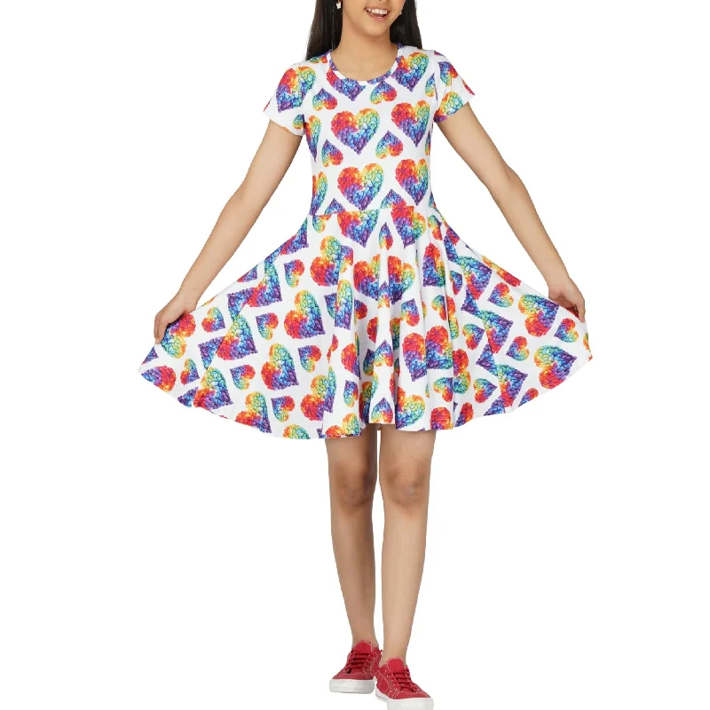 Rainbow Blossom Hearts Kids Twirl Dress [FINAL SALE]