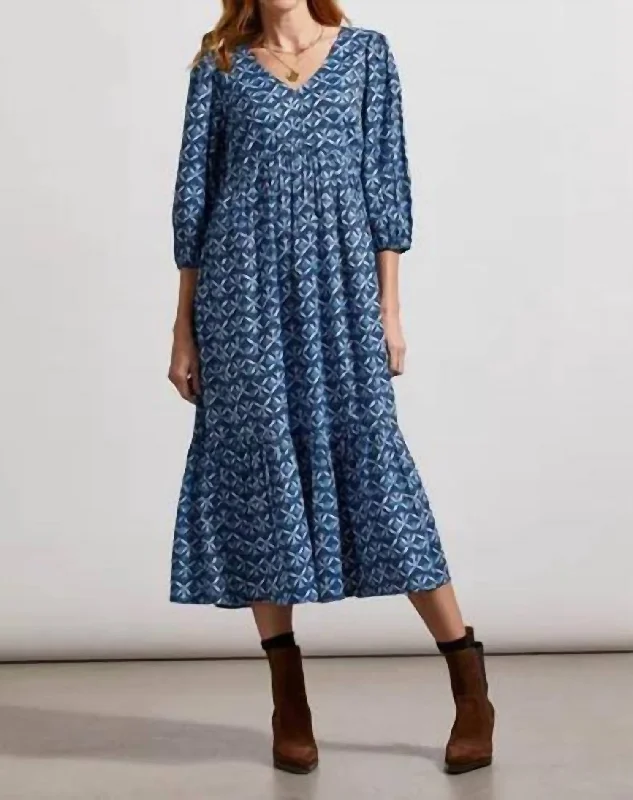 Puff-Sleeve Shift Dress In Bluelake