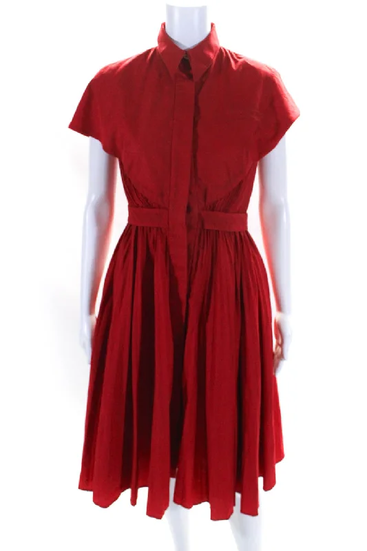 Brandon Maxwell Womens Red Collar Pleated Cap Sleeve Shift Dress