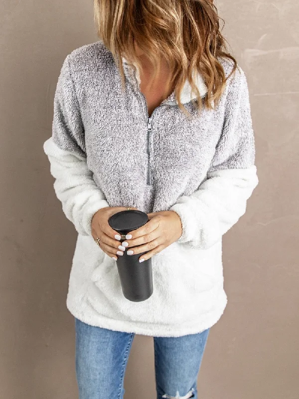 Comfortable Sherpa Pullover with Zipper