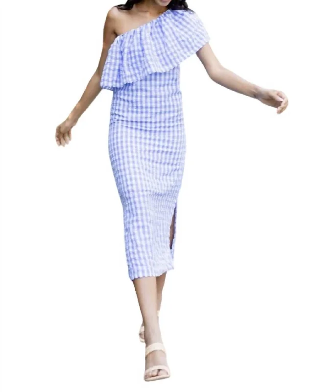 Sutton Gingham Dress In Periwinkle Blue