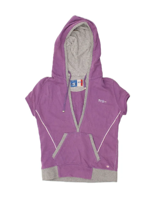 CHAMPION Womens Heritage Short Sleeve Hoodie Jumper UK 10 Small Purple