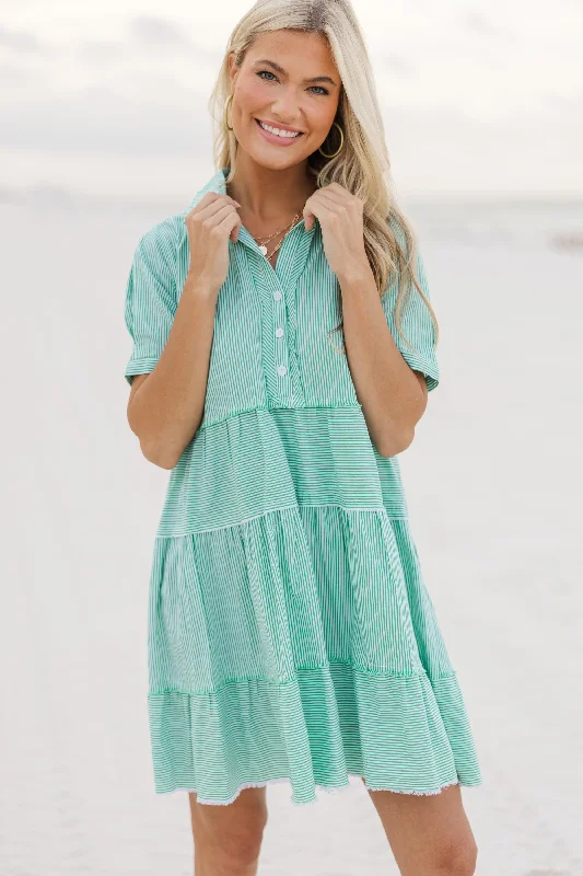 All You Need To Hear Green Striped Babydoll Dress