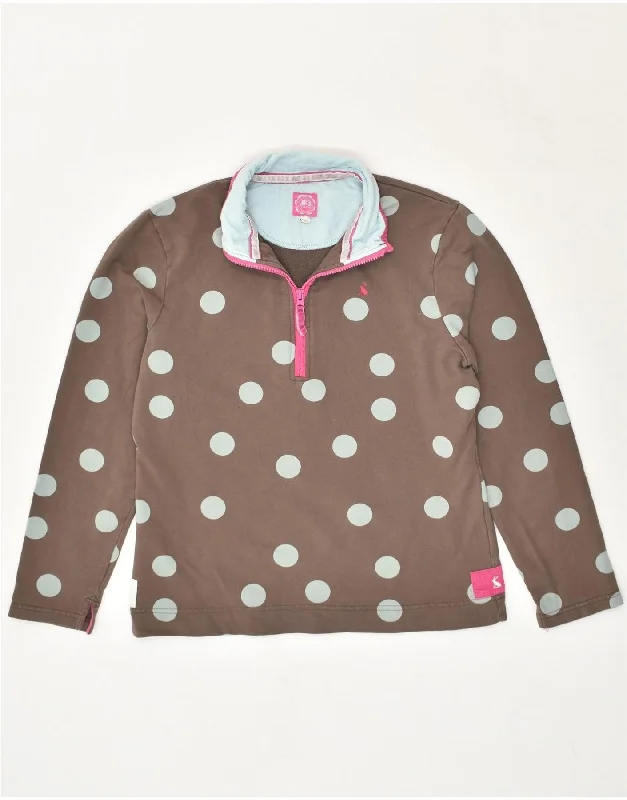 JOULES Womens Zip Neck Sweatshirt Jumper UK 12 Medium Brown Polka Dot