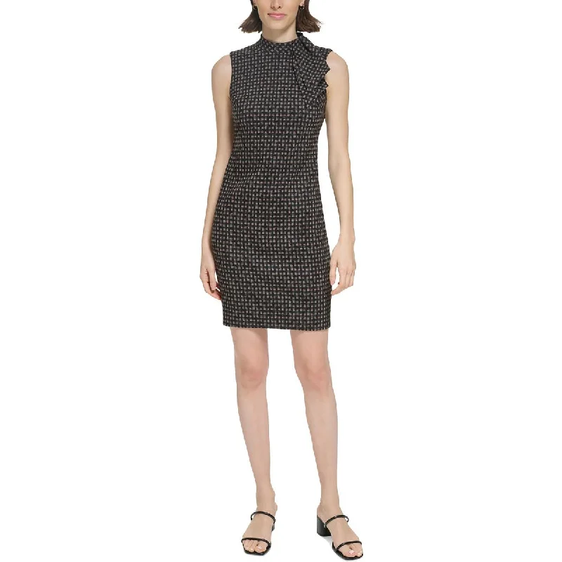 Petites Womens Sleeveless Jacquard Sheath Dress