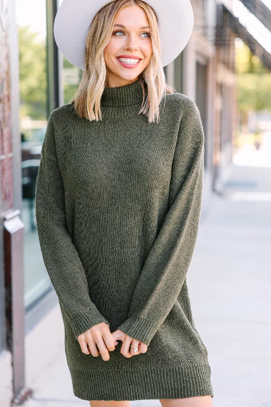 What Goes Around Olive Green Sweater Dress