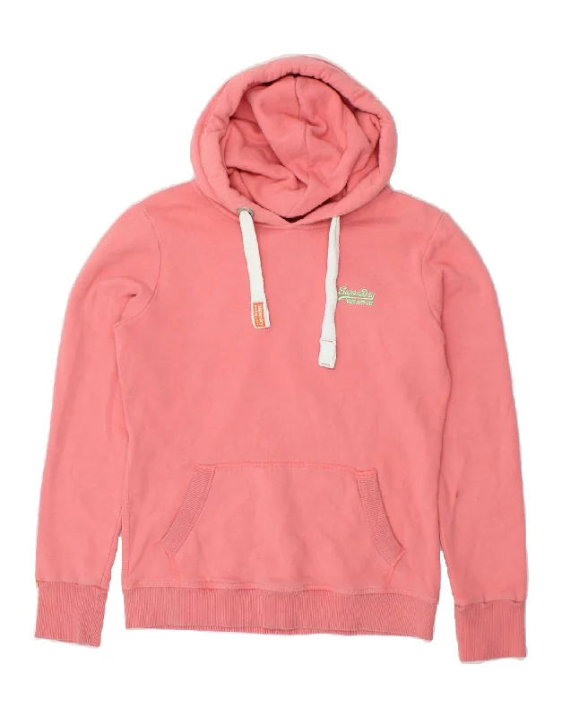 SUPERDRY Womens Hoodie Jumper UK 14 Large Pink Cotton