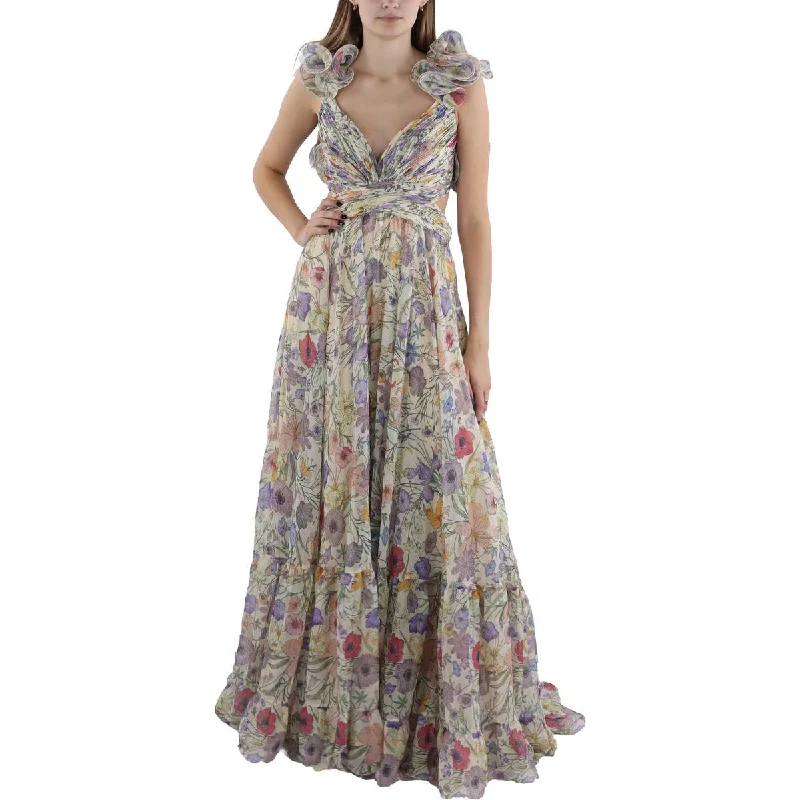 Womens Chiffon Floral Evening Dress