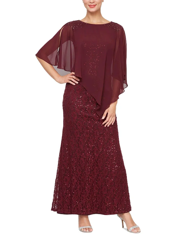 Womens Lace Chiffon Evening Dress