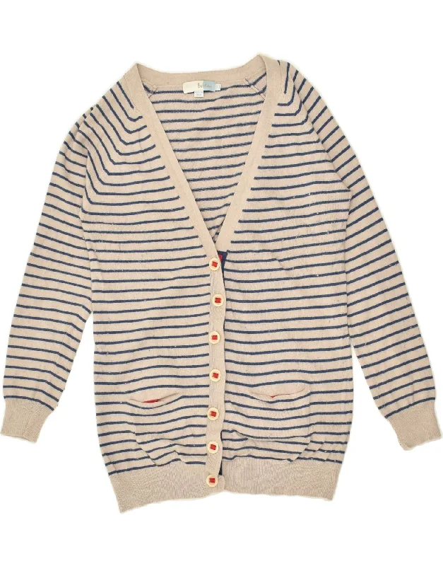 BODEN Womens Cardigan Sweater UK 14 Large Beige Striped Cotton