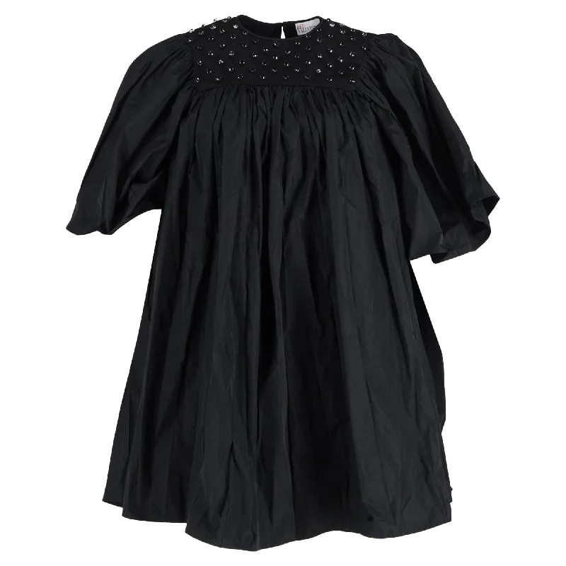 Red Valentino Embellished Taffeta Mini Dress in Black Acetate