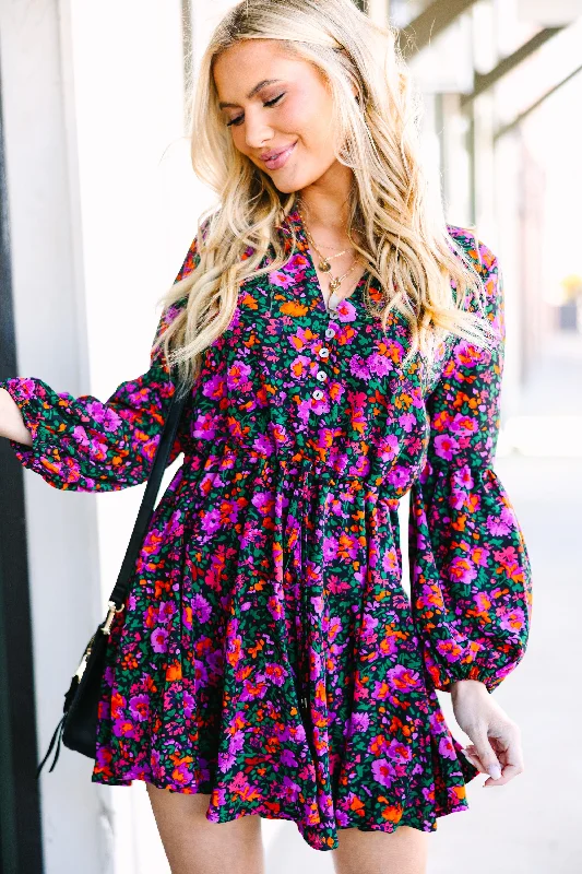 Spend Some Time Black Ditsy Floral Dress