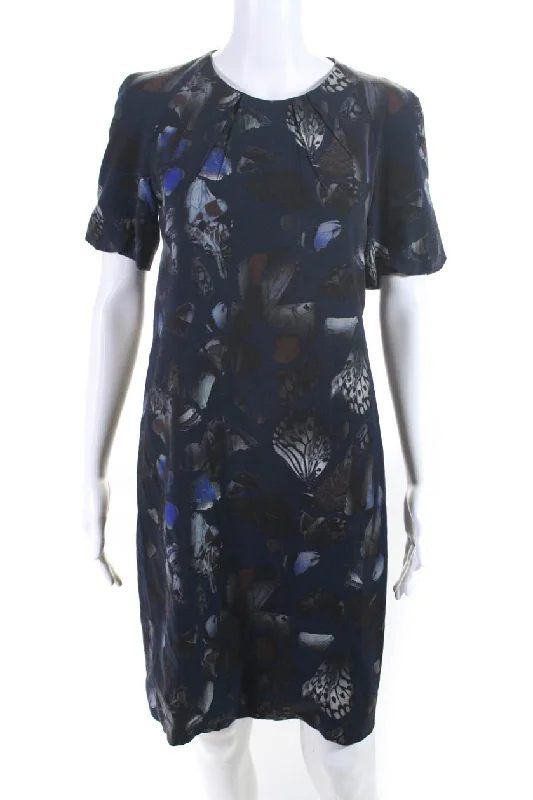 Akris Punto Women's Short Sleeve Printed Wool Sheath Dress Navy