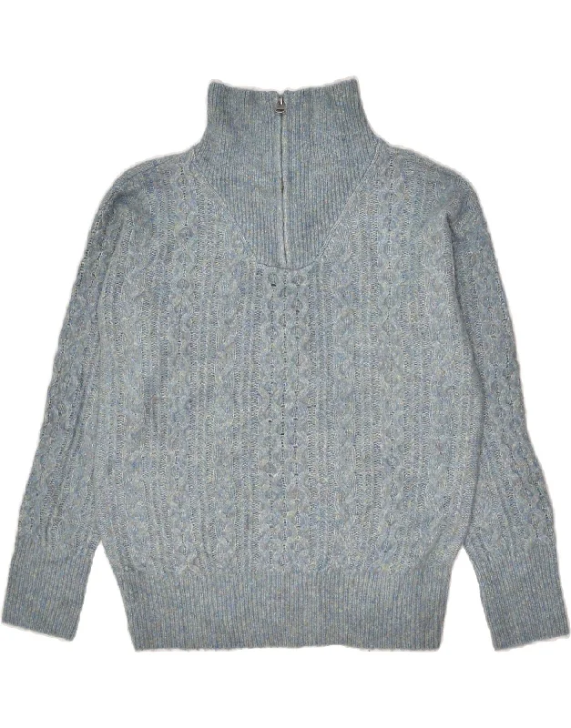 FAT FACE Womens Zip Neck Jumper Sweater UK 8 Small Blue Nylon