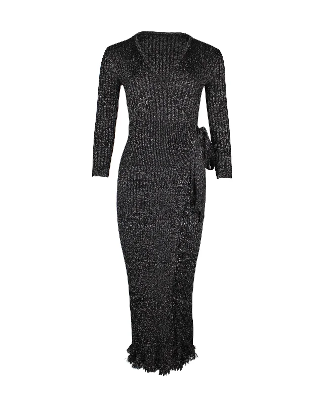 Diane von Furstenberg Bobbi Wrap Dress in Black Merino Wool