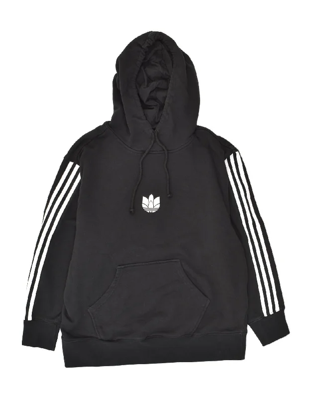 ADIDAS Womens Oversized Hoodie Jumper UK 12 Medium Black Cotton