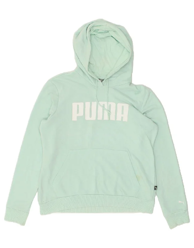 PUMA Womens Graphic Hoodie Jumper UK 14 Large Green Cotton