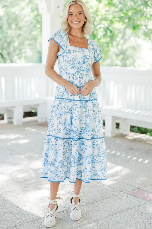 So Much Joy Blue Toile Midi Dress