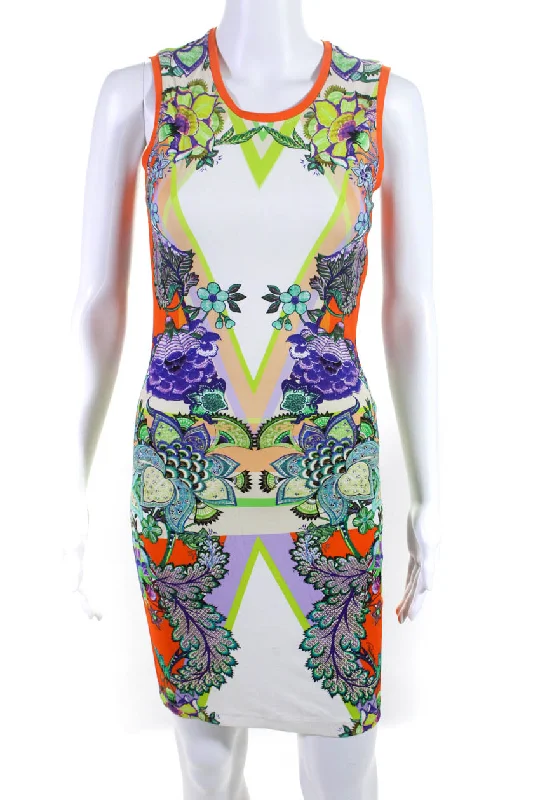 Roberto Cavalli Women's Floral Print Knee Length Bodycon Dress Orange