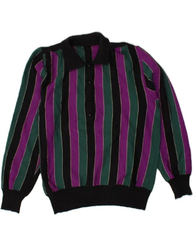 VINTAGE Womens Polo Neck Jumper Sweater UK 16 Large Multicoloured Striped