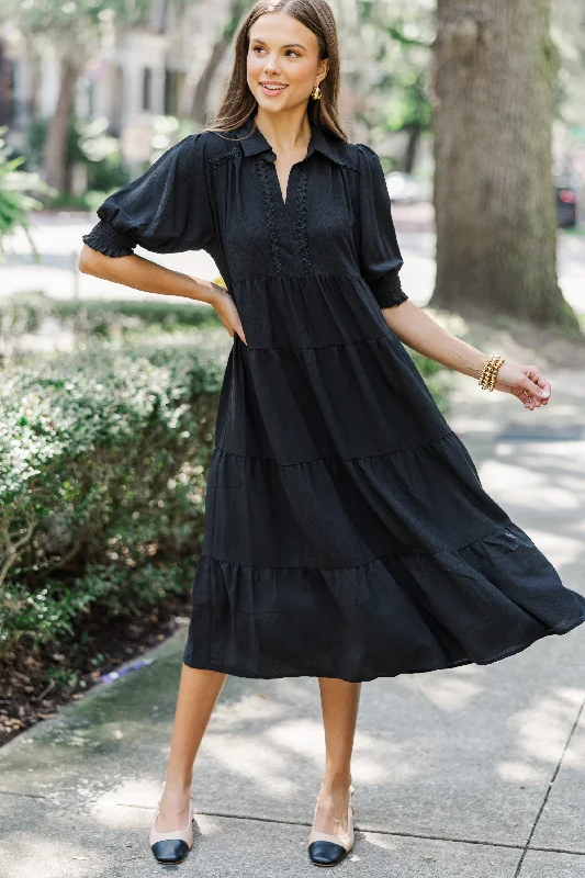 Looking For You Black Tiered Midi Dress