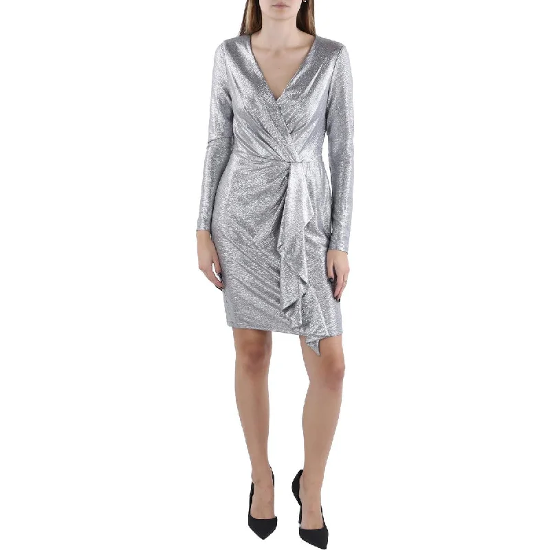 Womens Metallic Surplice Cocktail And Party Dress