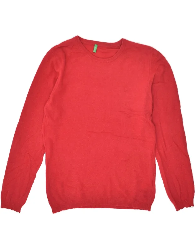 BENETTON Womens Crew Neck Jumper Sweater UK 12 Medium Red Wool