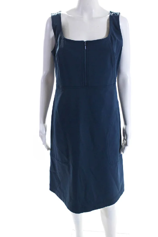 Lafayette 148 New York Womens Half Zip Scoop Neck Sheath Dress Blue