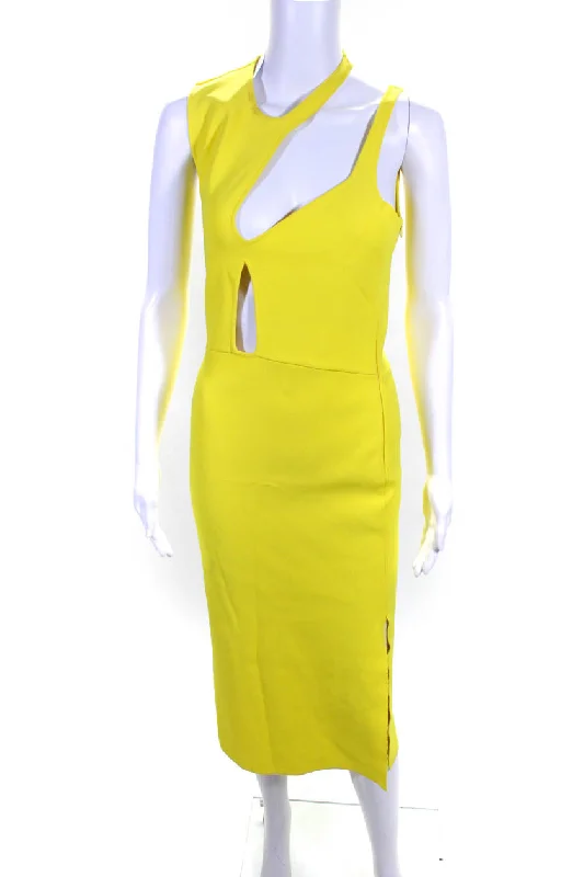 Esteban Cortazar Womens Crew Neck Cut Out Knit Sheath Dress Yellow