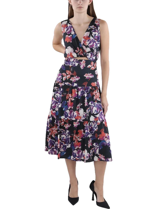 Womens Twist-Front Floral Fit & Flare Dress