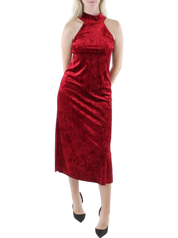 Womens Velvet Halter Halter Dress