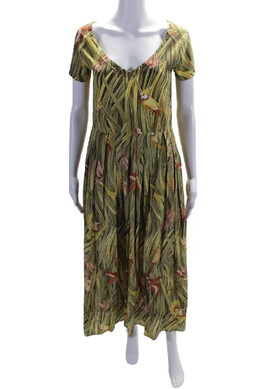 Salvatore Ferragamo Womens Silk V Neck A Line Maxi Dress Multi Colored