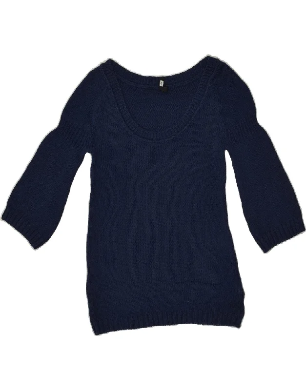 MASSIMO DUTTI Womens 3/4 Sleeve Crew Neck Jumper Sweater UK 8 Small Blue