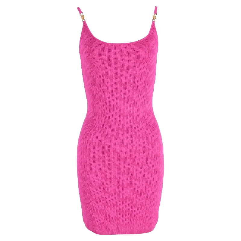 Versace Mini La Greca Medusa Knitted Dress in Pink Viscose