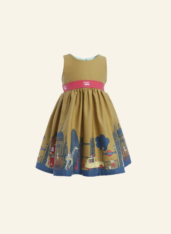 Martha Baby / Toddler Dress - Mustard Yellow London Print