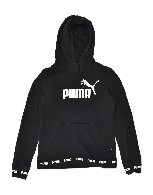 PUMA Womens Graphic Hoodie Jumper UK 10 Small Black Cotton