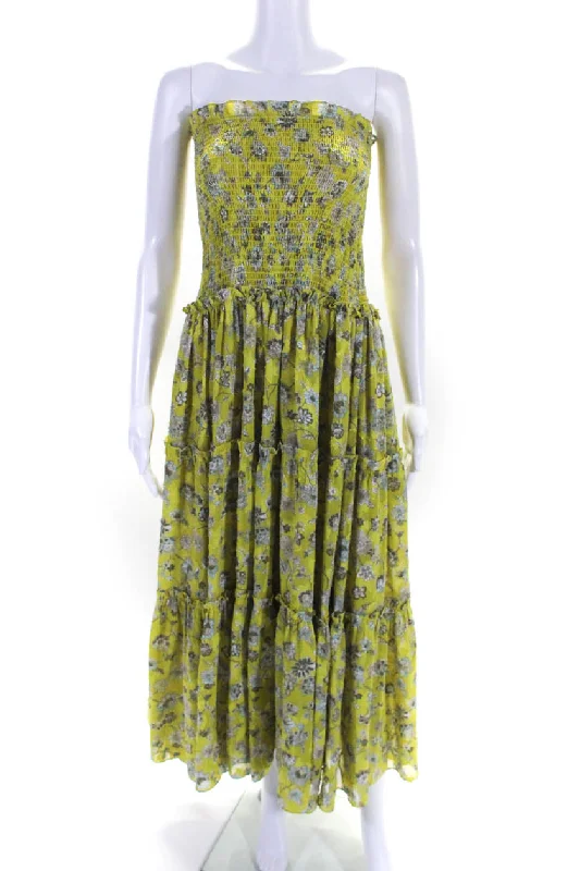 Alexis Womerns Floral Print Strapless Smocked Maxi Dress Green