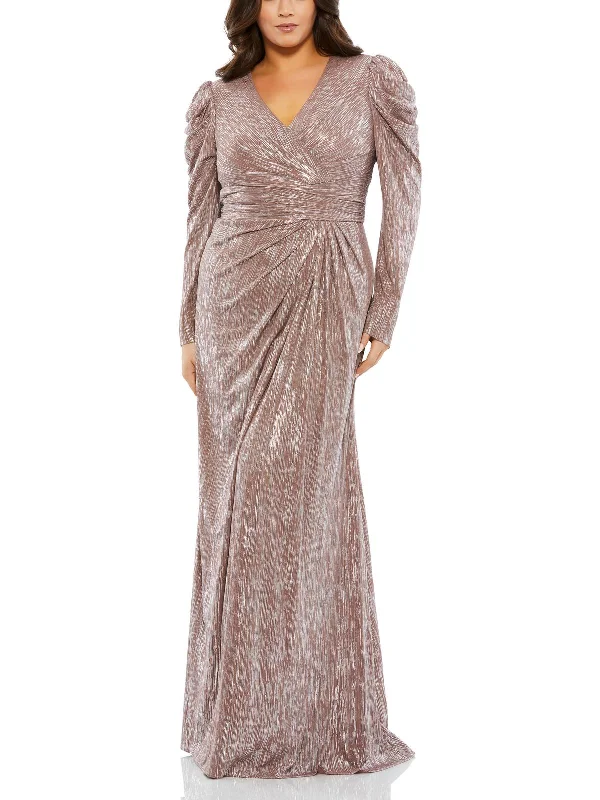 Plus Womens Metallic Special Occasion Evening Dress