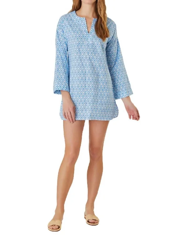 Mini Kaftan Dress In Seaside Blue