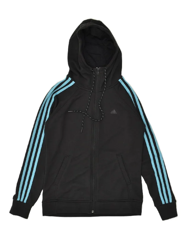 ADIDAS Womens Zip Hoodie Sweater UK 8/10 Small Black Colourblock Polyester