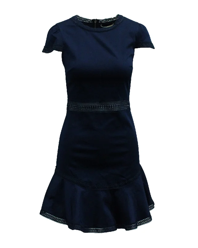 Alice + Olivia Lace Paneled Short Dress in Navy Blue Cotton