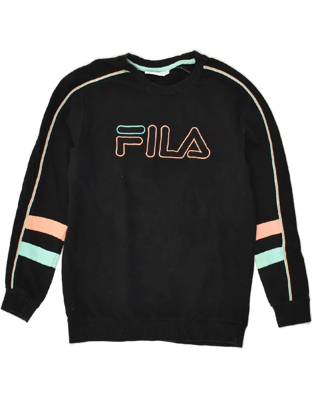 FILA Womens Graphic Sweatshirt Jumper UK 6 XS Black Cotton