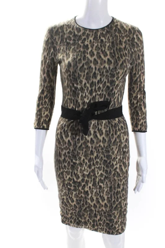 Giambattista Valli Womens Brown Animal Print Long Sleeve Sweater Dress