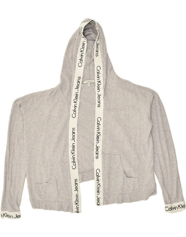 CALVIN KLEIN Womens Hooded Cardigan Sweater UK 6  XS Grey Cotton