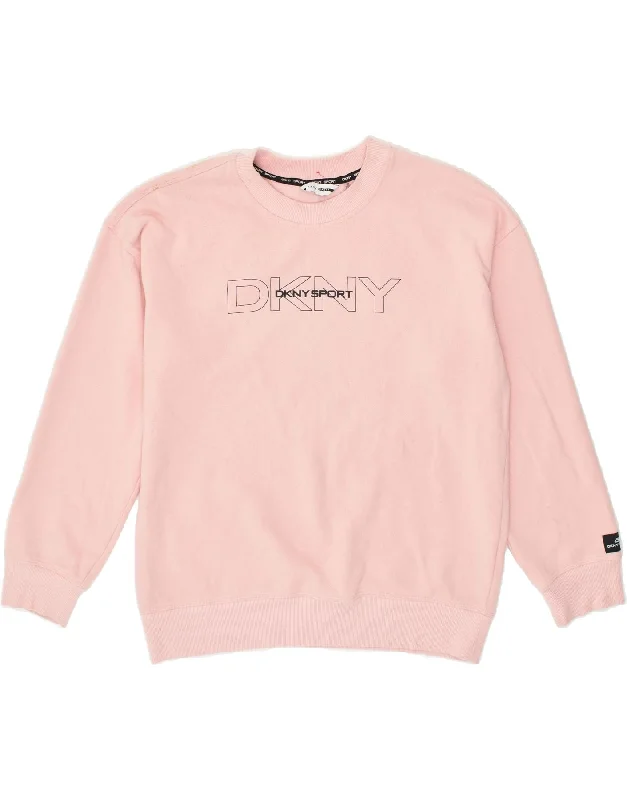 DKNY Womens Loose Fit Graphic Sweatshirt Jumper UK 14 Medium Pink Cotton