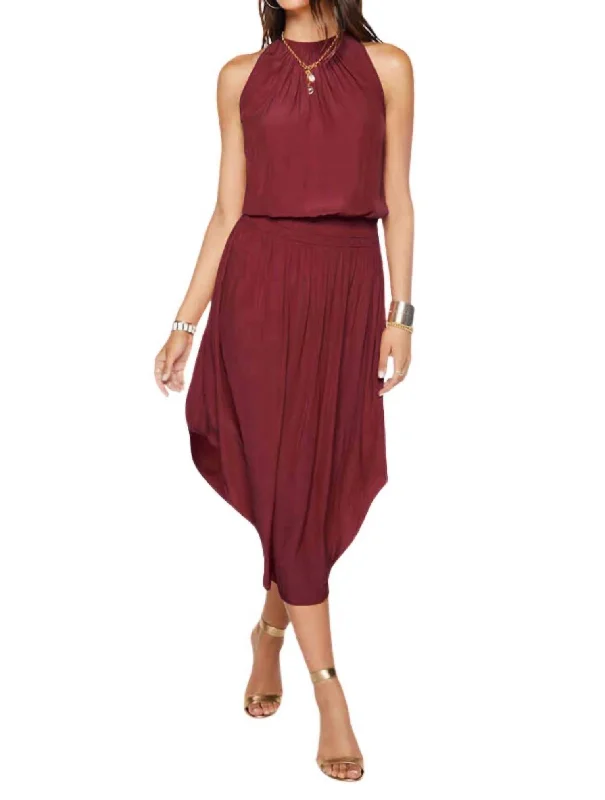 Audrey Smocked Midi Dress In Bordeaux