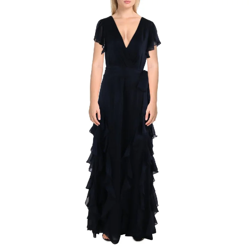 Womens Full Length Ruffled Evening Dress