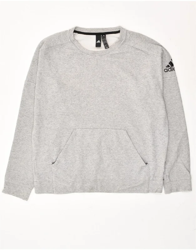 ADIDAS Womens Graphic Sweatshirt Jumper UK 14 Medium Grey Cotton